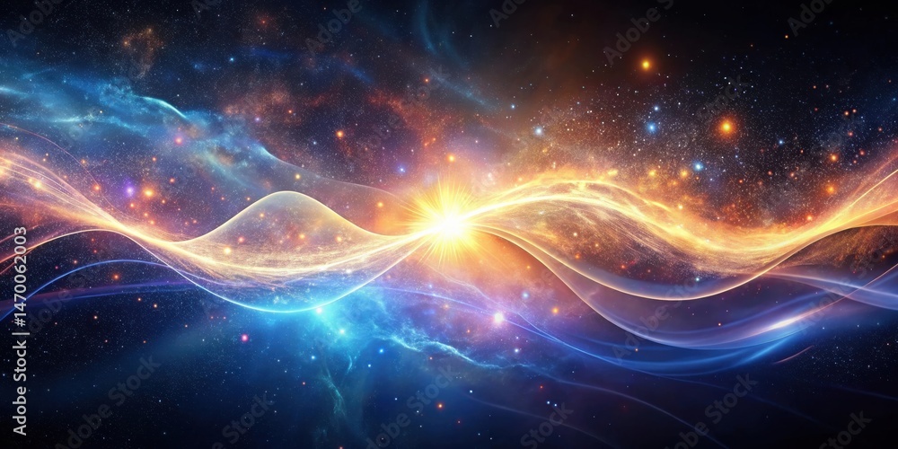 Poster celestial waves an ethereal dance of light and cosmic energy, flowing through a vibrant nebula, a ca