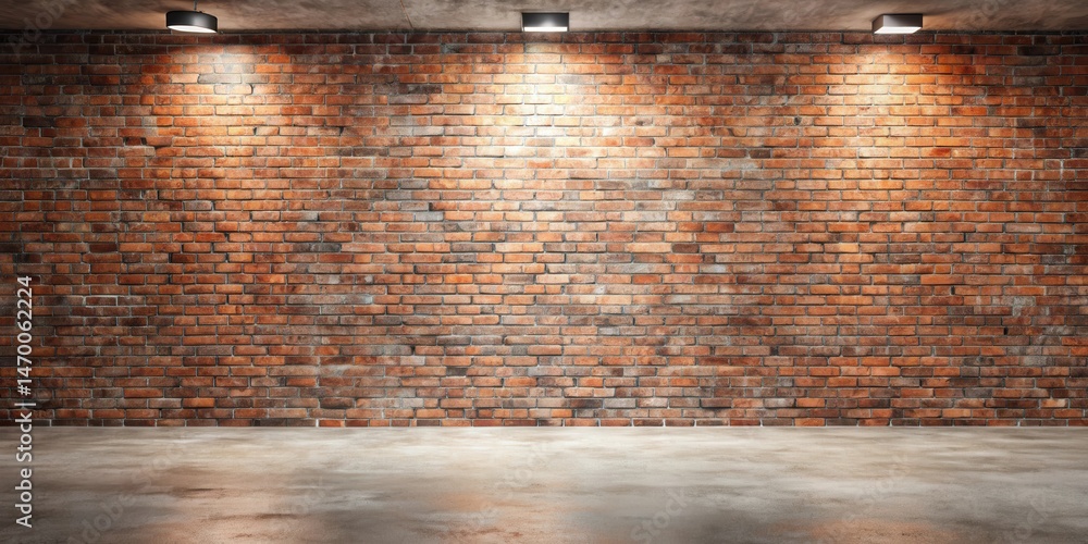 Poster illuminated brick wall background with concrete floor ideal for design projects