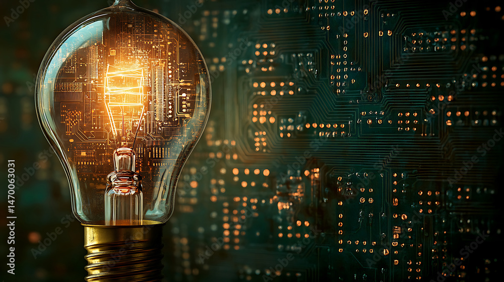 Aufkleber conceptual light bulb featuring circuit board and glowing filament symbolizing innovation and techno