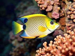 Majestic Painted Tropical Fish in a Coral Reef Setting