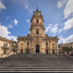 Majestic Duomo Di San Giorgio in Modica Stands Tall Against a Vibrant Sicilian Sky, Italy