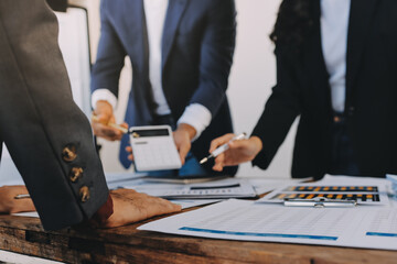 Accounting company provide finance and taxation planning for profitable cash flow, Auditor and accountant team working in office, analyze financial data and accounting record with calculator.Insight