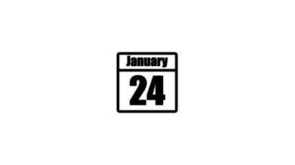 24 January calendar icon animation. Boost your productivity and impress clients with this sophisticated calendar animation. black color calendar on a white background.