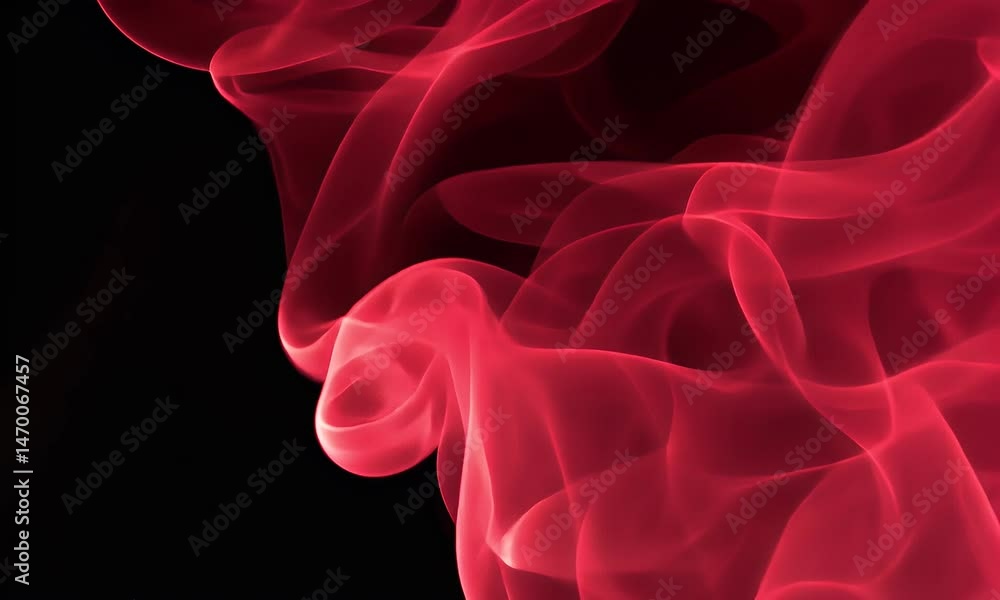 Poster abstract red smoke flowing against black background showcasing dynamic forms and light play