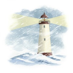 Lighthouse in a Snow Storm at Sea