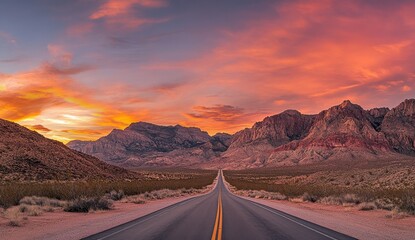Desert highway at sunset
