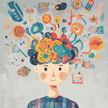 Abstract Illustration Of A Person With Creative Ideas And Thoughts Exploding From Head