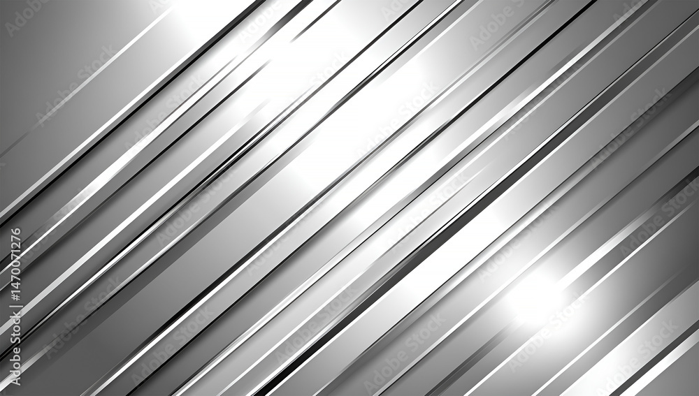 Poster modern abstract silver background with diagonal metallic lines, depth and shadows, sleek brushed tex