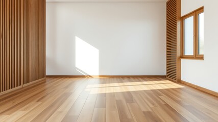 Sunlit Empty Room with Wooden Walls and Flooring