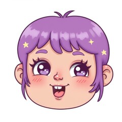 Happy Cartoon Girl with Purple Hair