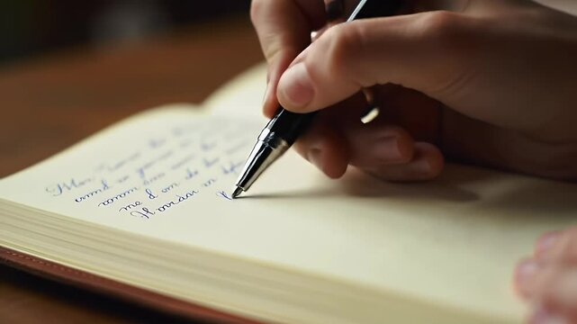 Close-up of hand writing in a journal