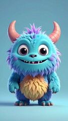 Naklejka premium Portrait photo of a cute monster with plain blue background