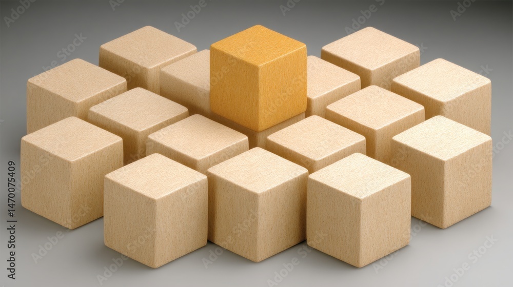 Poster geometric cube with block centerpiece representing central concepts in executive leadership and stra