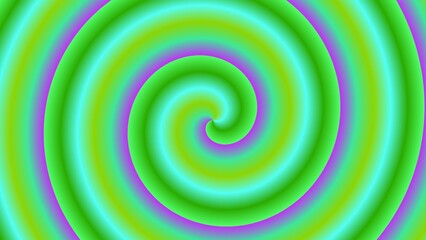 Hypnotic swirling spiral in green, teal, and purple hues