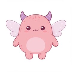 Naklejka premium Cute Pink Monster with Wings and Horns