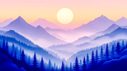 Obraz premium Sunrise over a mountain range with misty valleys