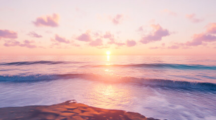Obraz premium Sunset over a tranquil beach with gentle waves