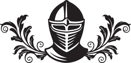 Knights helmet amidst floral flourishes
