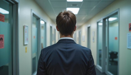 Nervous job candidate waiting in hallway for interview, career preparation