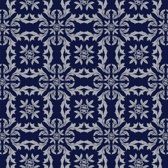 Seamless pattern with damask ornaments. Textured background.