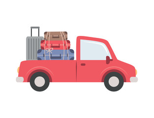 car with suitcases on the roof isolated vector illustration