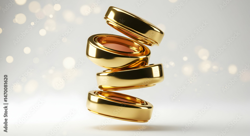 Aufkleber stack of golden rings floating with bokeh lights background