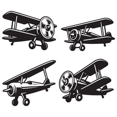 Four vintage biplanes in black silhouette © dikifajarfadilah