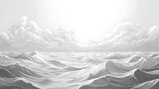 Monochromatic seascape with rolling waves and cloudy sky