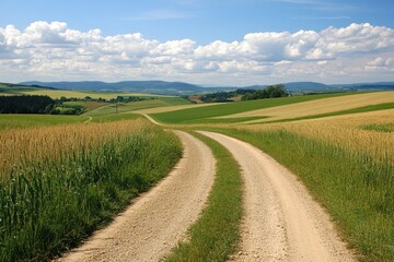 Fototapeta premium Country road through golden fields