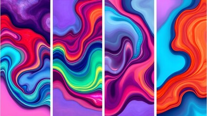 Set of 4 abstract modern graphic liquid elements. Dynamical waves vivid colors fluid forms. Isolated banners with flowing liquid shapes. Template for the design of a logo, flyer or presentation.