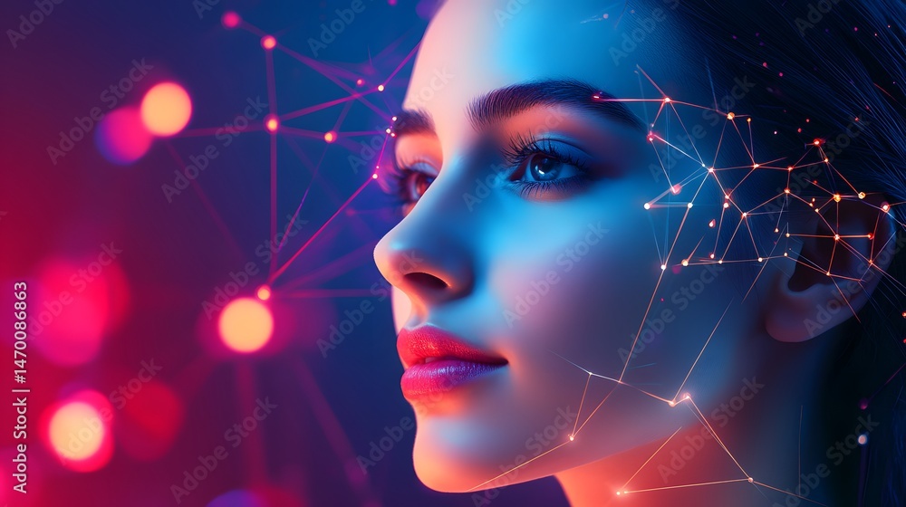 Poster futuristic high-tech parametric art with glowing geometric shapes and design