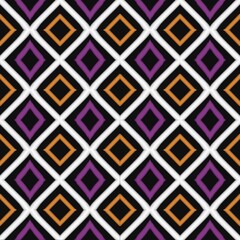 Retro geometric textile design,Bold diamond geometric pattern in orange and purple, seamless retro abstract background design