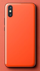 Orange Smartphone Back View on Red Background