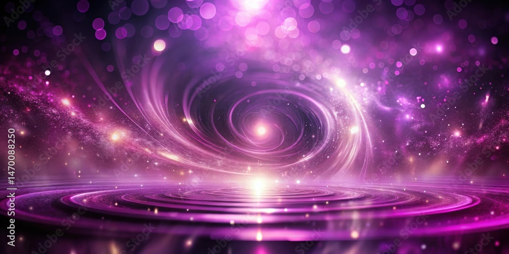 Poster abstract purple cosmic swirl with glowing nebula and reflective surface