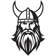 Stern Norseman visage with horned helmet