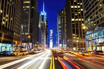 Fototapeta premium Busy city street at night