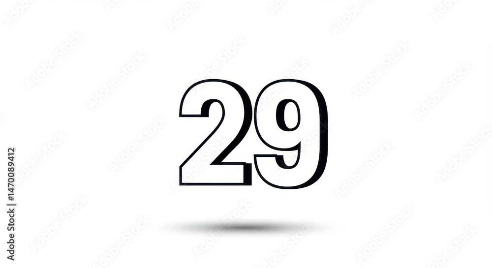 Poster simple and elegant digital representation of the number twenty-nine on a white backdrop