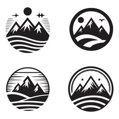 collection of simple black and white mountain logo vectors