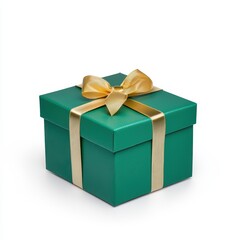 Obraz premium Green Gift Box with Gold Ribbon on White Background