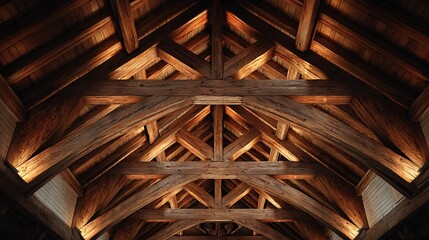 Wooden ceiling with intricate beam structure