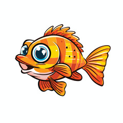 Playful Cartoon Fish Character With Orange Scales And Big Blue Eyes Isolated On White Background
