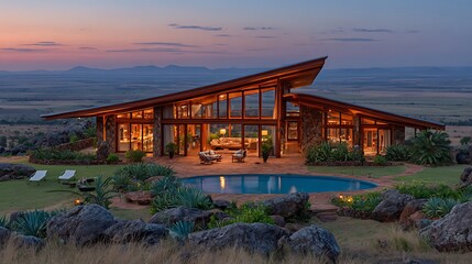 Obraz premium African Sunset Luxury Villa Stunning Architectural Design.