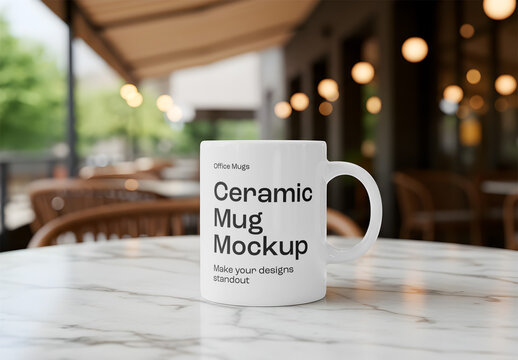 Mug Mockup on Marble Coffe Table
