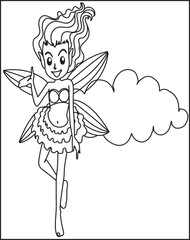 Cute Fairy Coloring Page For Kids And Adults.