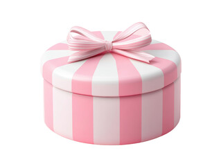 Obraz premium Pink striped gift box with bow for special occasions and celebrations on a transparent background, cut out