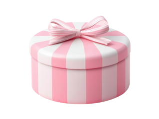 Pink striped gift box with bow for special occasions and celebrations on a transparent background, cut out