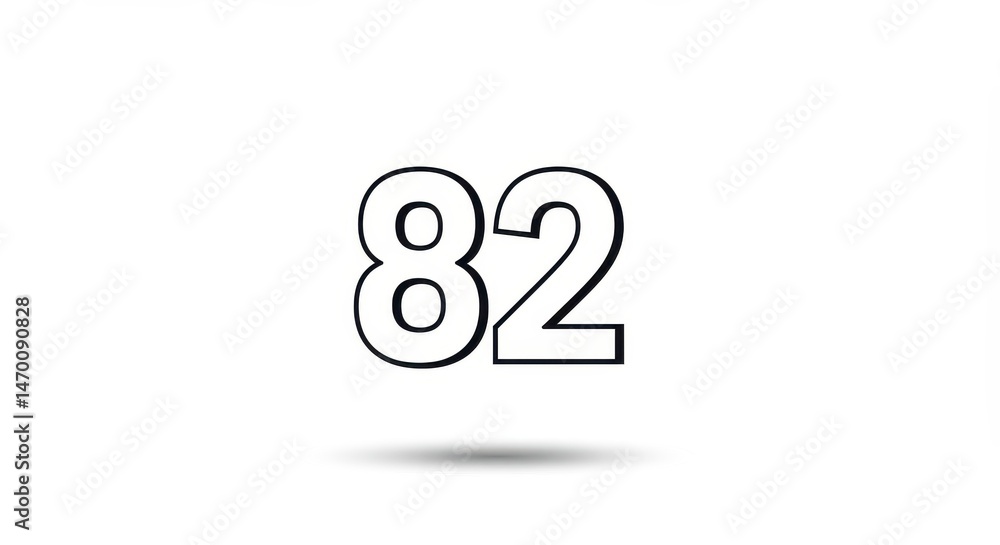 Poster simple number 82 displayed in black outlined font with shadow effect on white background
