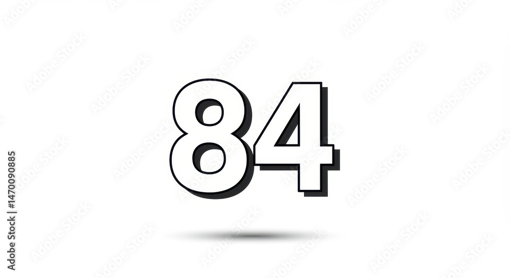 Poster isolated number 84 with shadow on white background for design elements