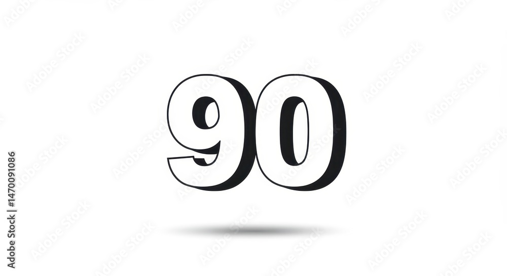 Poster simple and elegant graphic of the number ninety in bold font on white background