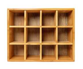 Organizational bamboo box for storage and display of items on a transparent background, cut out